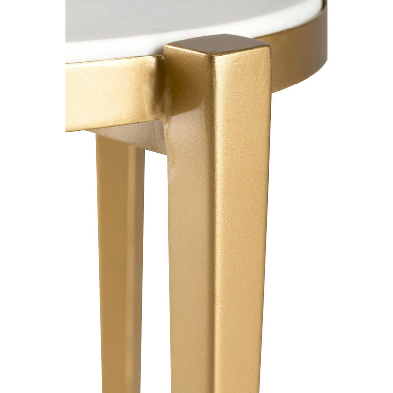 Table d'appoint Billie de 24 pouces de haut avec plateau en marbre véritable et accents blancs et dorés