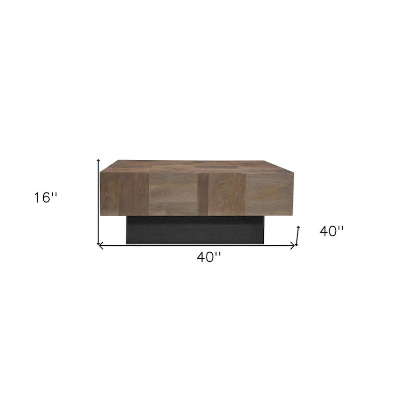 Table basse carrée en bois massif HomeRoots 40, marron foncé et noir