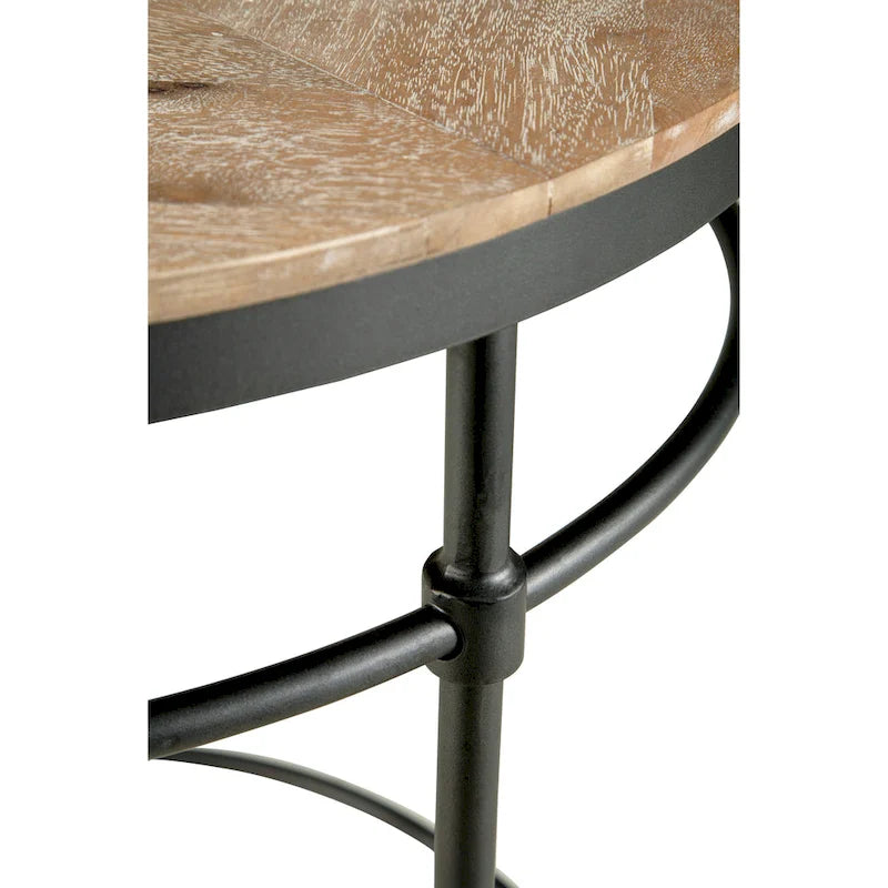 Table d'appoint ronde Fenway 22 en bois de manguier massif et métal - 56 cm (L) x 56 cm (l) x 63,5 cm (H)