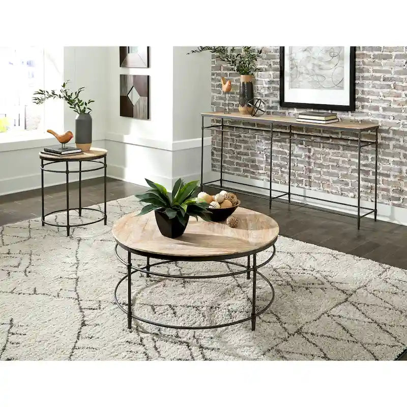 Table d'appoint ronde Fenway 22 en bois de manguier massif et métal - 56 cm (L) x 56 cm (l) x 63,5 cm (H)