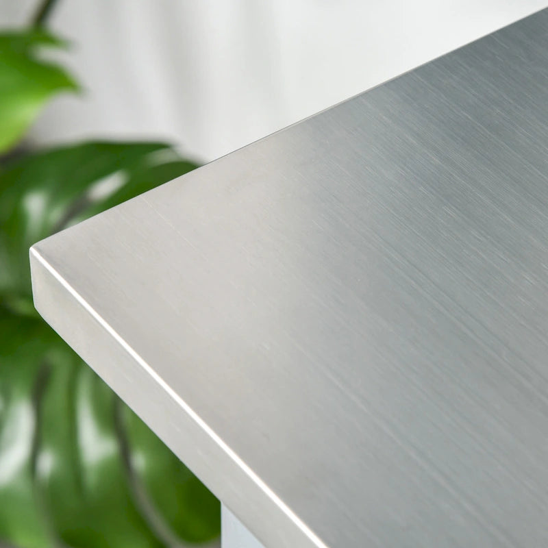 HOMCOM Chariot de service de cuisine avec plan de travail en acier inoxydable et roulettes, tiroirs et étagères – Gris
