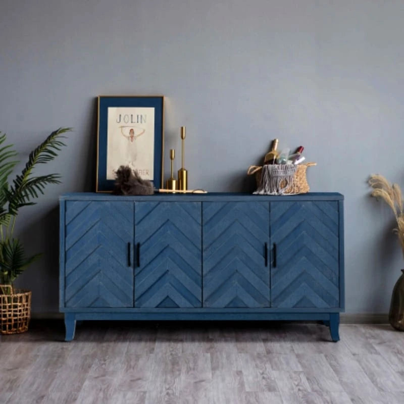 Buffet 4 portes en bois twill de style campagnard américain vintage pour salon, salle à manger ou entrée.