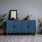 Buffet 4 portes en bois twill de style campagnard américain vintage pour salon, salle à manger ou entrée.