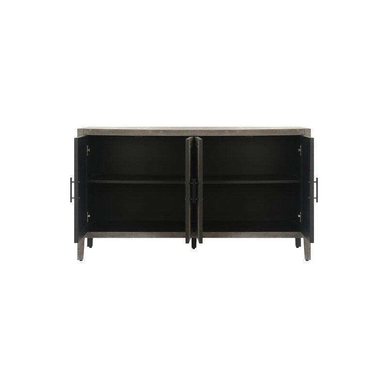 Buffet 4 portes en bois twill de style campagnard américain vintage pour salon, salle à manger ou entrée.