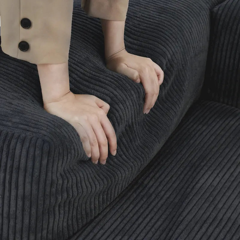 102 Canapé d'angle en velours côtelé, grand canapé sectionnel moderne et minimaliste