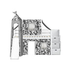 Lit bas mezzanine jumeau JACKPOT Prince & Princesse, escaliers, toboggan, tente et tour