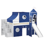 Lit bas mezzanine jumeau JACKPOT Prince & Princesse, escaliers, toboggan, tente et tour