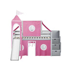 Lit bas mezzanine jumeau JACKPOT Prince & Princesse, escaliers, toboggan, tente et tour