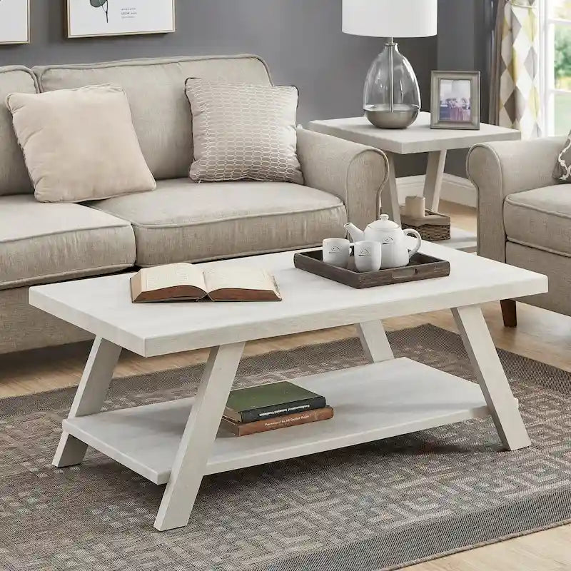 Roundhill Furniture The Gray Barn Cedar Ridge Table basse contemporaine en bois répliqué avec étagère