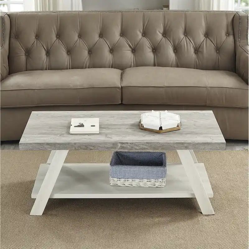 Roundhill Furniture The Gray Barn Cedar Ridge Table basse contemporaine en bois répliqué avec étagère