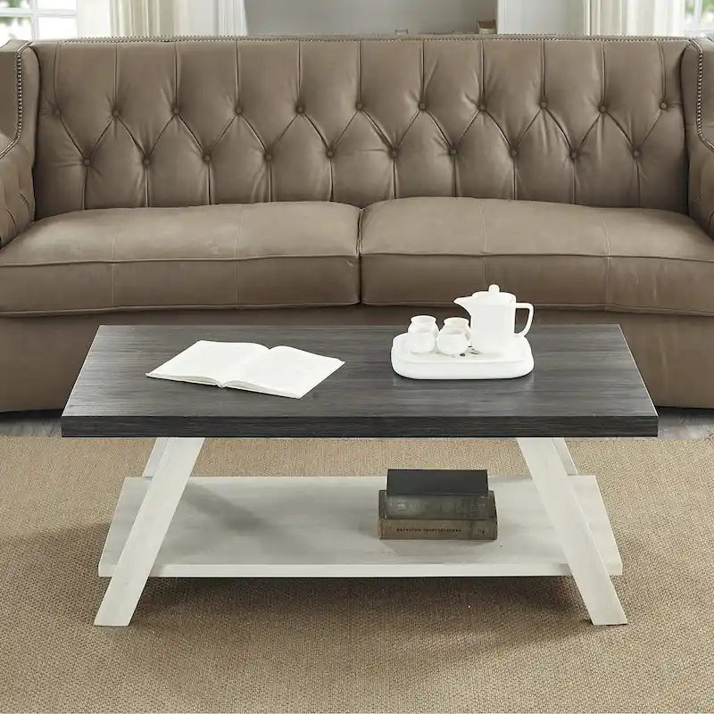 Roundhill Furniture The Gray Barn Cedar Ridge Table basse contemporaine en bois répliqué avec étagère