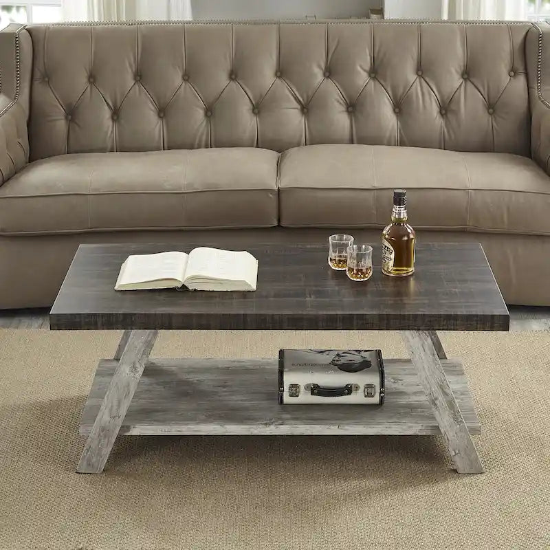 Roundhill Furniture The Gray Barn Cedar Ridge Table basse contemporaine en bois répliqué avec étagère