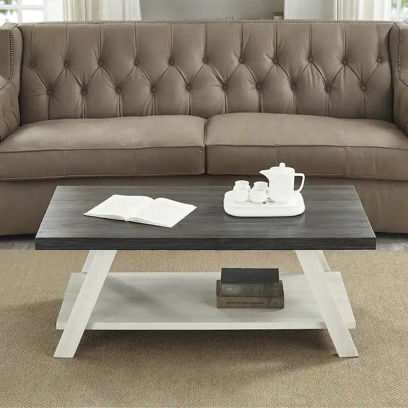 Roundhill Furniture The Gray Barn Cedar Ridge Table basse contemporaine en bois répliqué avec étagère
