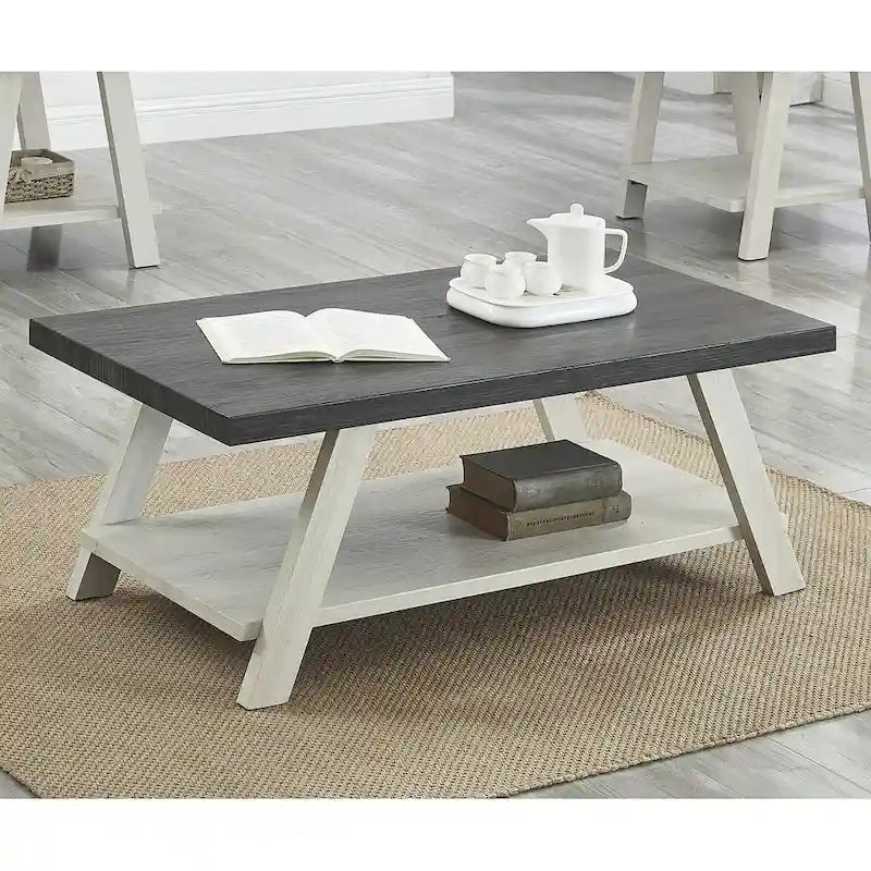 Roundhill Furniture The Gray Barn Cedar Ridge Table basse contemporaine en bois répliqué avec étagère