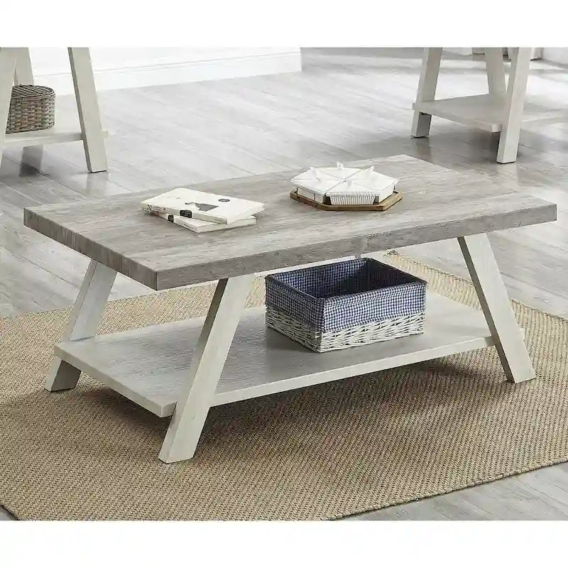 Roundhill Furniture The Gray Barn Cedar Ridge Table basse contemporaine en bois répliqué avec étagère