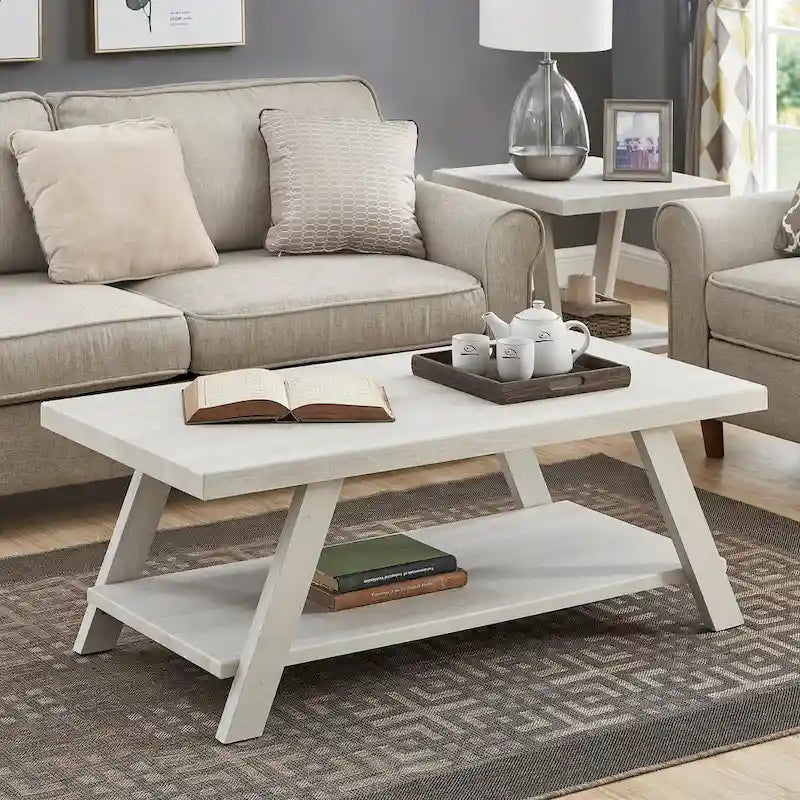 Roundhill Furniture The Gray Barn Cedar Ridge Table basse contemporaine en bois répliqué avec étagère