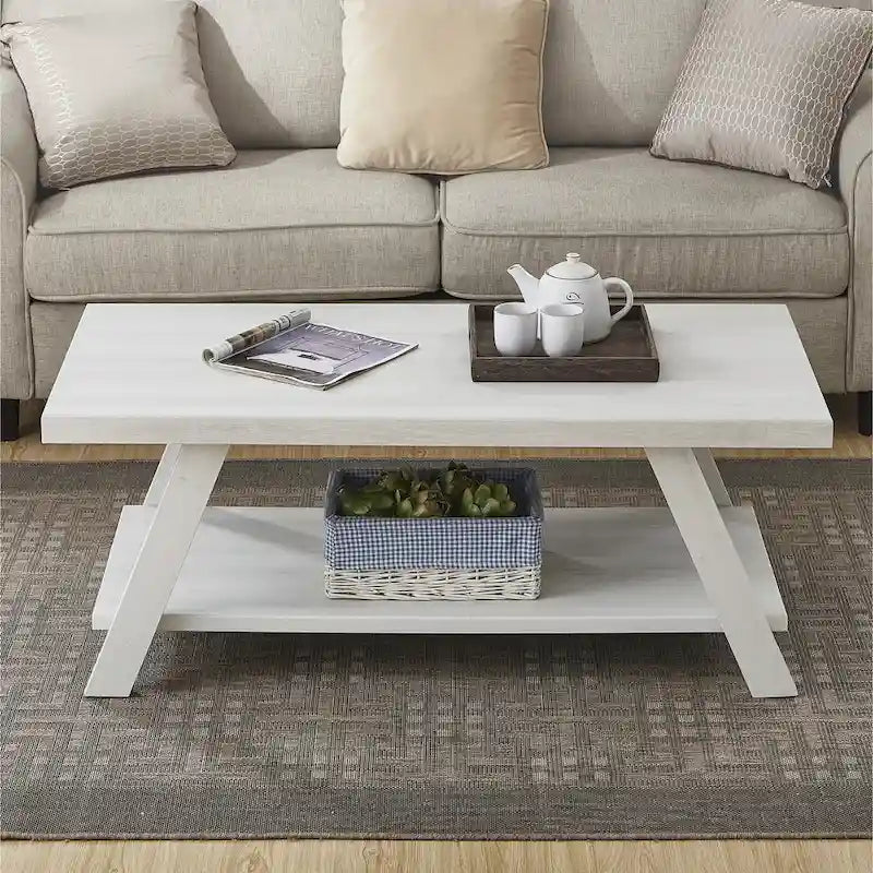 Roundhill Furniture The Gray Barn Cedar Ridge Table basse contemporaine en bois répliqué avec étagère