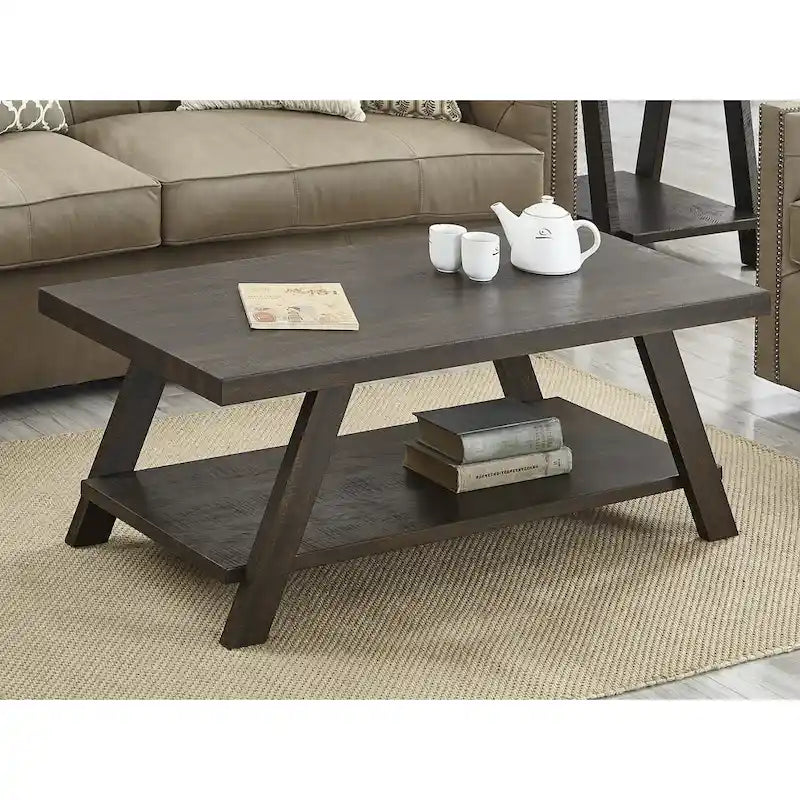 Roundhill Furniture The Gray Barn Cedar Ridge Table basse contemporaine en bois répliqué avec étagère