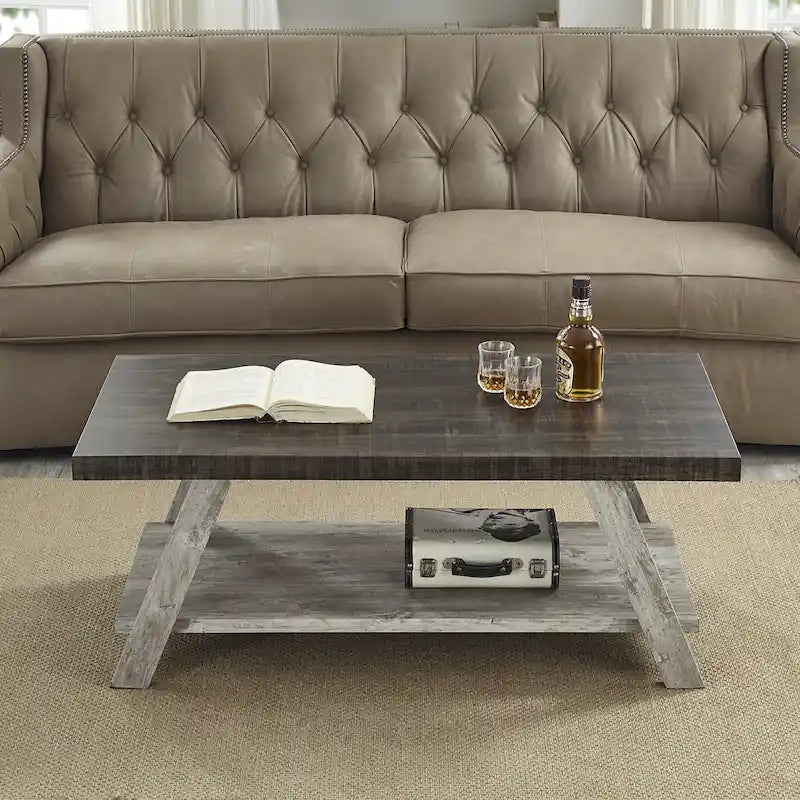 Roundhill Furniture The Gray Barn Cedar Ridge Table basse contemporaine en bois répliqué avec étagère