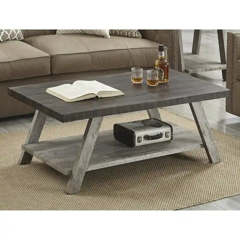 Roundhill Furniture The Gray Barn Cedar Ridge Table basse contemporaine en bois répliqué avec étagère