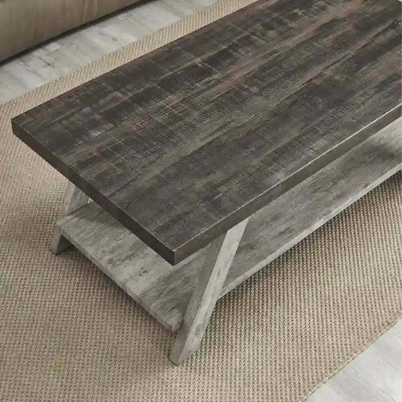 Roundhill Furniture The Gray Barn Cedar Ridge Table basse contemporaine en bois répliqué avec étagère
