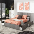 Lit plateforme de rangement Arlert en lin gris à 4 tiroirs par iNSPIRE Q Modern