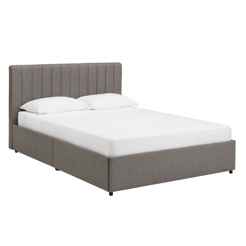 Lit plateforme de rangement Arlert en lin gris à 4 tiroirs par iNSPIRE Q Modern