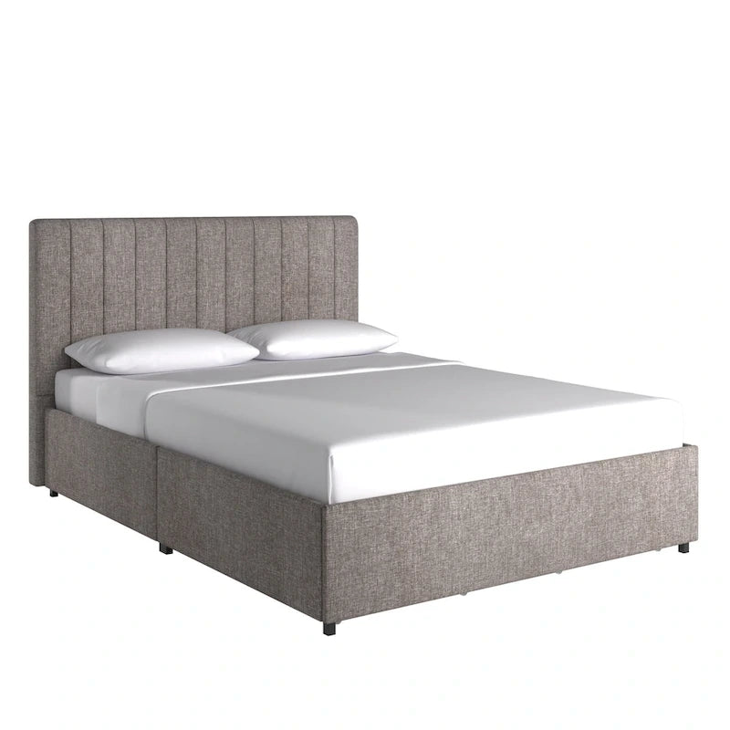 Lit plateforme de rangement Arlert en lin gris à 4 tiroirs par iNSPIRE Q Modern