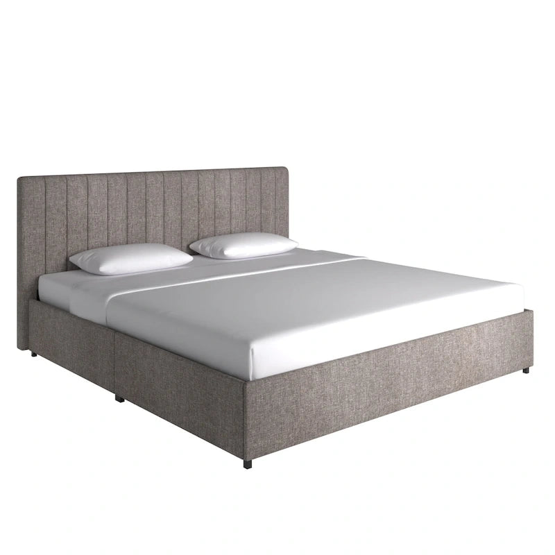 Lit plateforme de rangement Arlert en lin gris à 4 tiroirs par iNSPIRE Q Modern