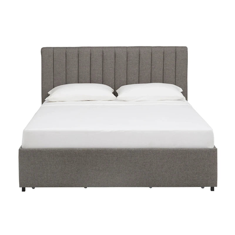 Lit plateforme de rangement Arlert en lin gris à 4 tiroirs par iNSPIRE Q Modern