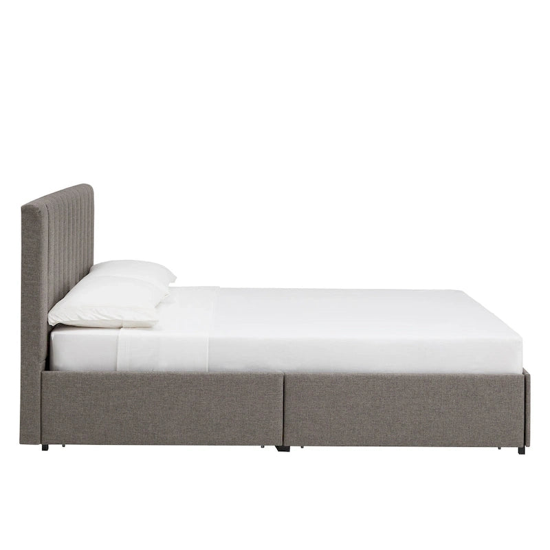 Lit plateforme de rangement Arlert en lin gris à 4 tiroirs par iNSPIRE Q Modern