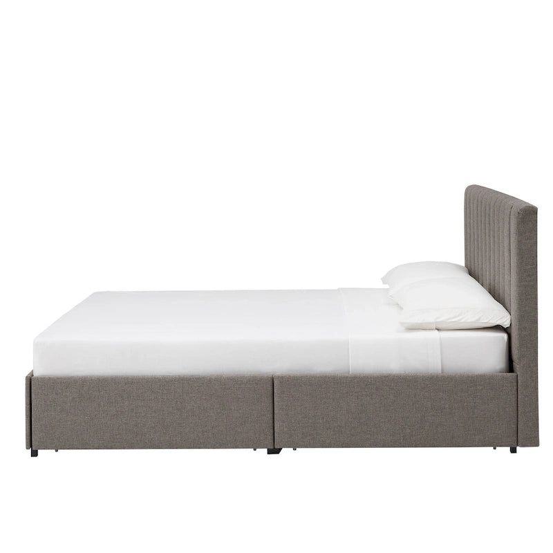 Lit plateforme de rangement Arlert en lin gris à 4 tiroirs par iNSPIRE Q Modern