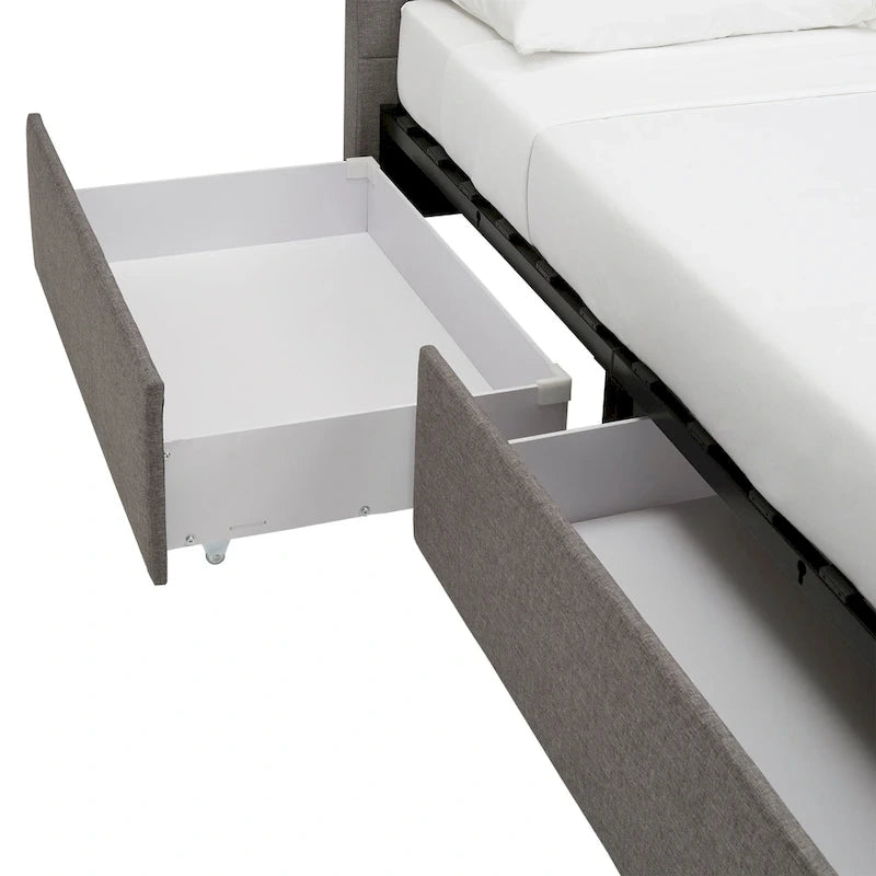 Lit plateforme de rangement Arlert en lin gris à 4 tiroirs par iNSPIRE Q Modern