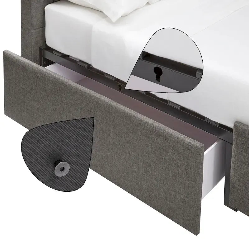 Lit plateforme de rangement Arlert en lin gris à 4 tiroirs par iNSPIRE Q Modern