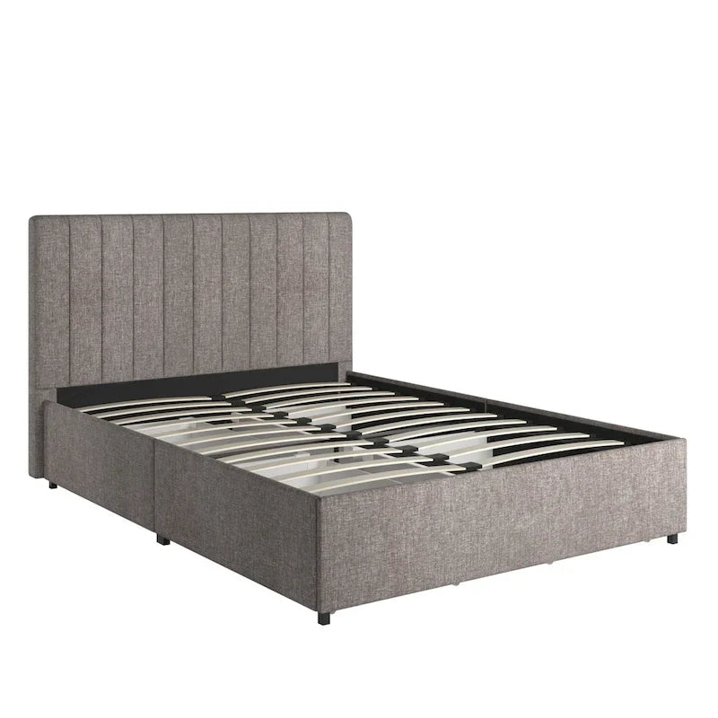 Lit plateforme de rangement Arlert en lin gris à 4 tiroirs par iNSPIRE Q Modern