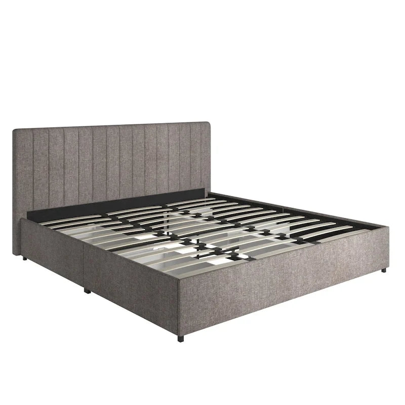 Lit plateforme de rangement Arlert en lin gris à 4 tiroirs par iNSPIRE Q Modern