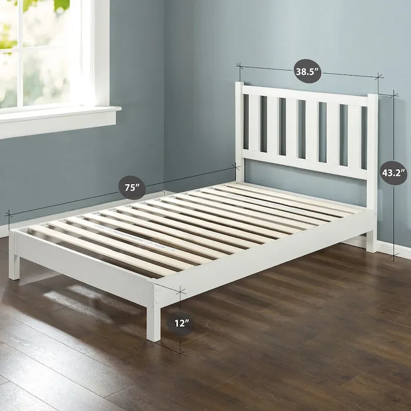 Cadre de lit plateforme Priage by ZINUS en bois blanc cassé Deluxe avec tête de lit