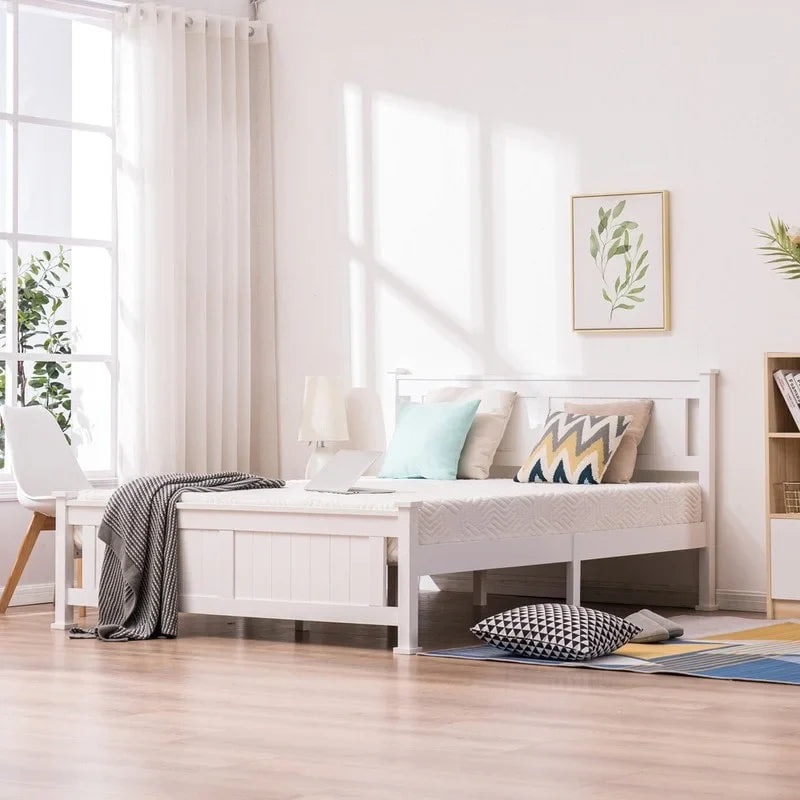Cadre de lit panneau au design classique avec tête de lit blanche