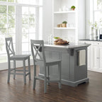 Crosley Julia Îlot de cuisine en acier inoxydable avec tabourets à dossier en X – 50 L x 60 P x 41 H