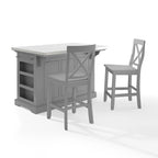 Crosley Julia Îlot de cuisine en acier inoxydable avec tabourets à dossier en X – 50 L x 60 P x 41 H