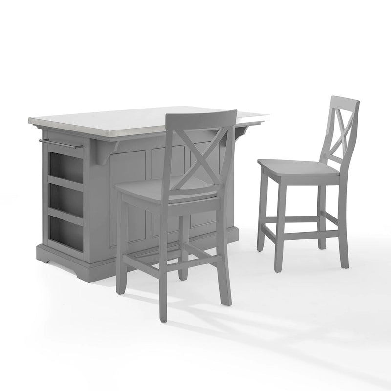 Crosley Julia Îlot de cuisine en acier inoxydable avec tabourets à dossier en X – 50 L x 60 P x 41 H