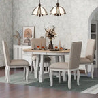 Ensemble de table à manger de ferme 5 pièces avec table ronde extensible en bois et 4 chaises de salle à manger rembourrées