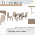Ensemble de table à manger de ferme 5 pièces avec table ronde extensible en bois et 4 chaises de salle à manger rembourrées