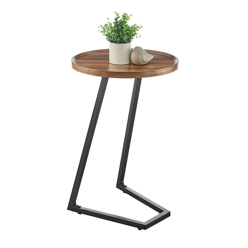 Table d'appoint en C pour canapé Addison, avec bord surélevé, marbre noir ou noyer brun
