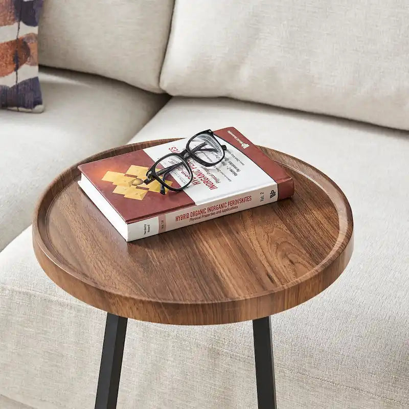 Table d'appoint en C pour canapé Addison, avec bord surélevé, marbre noir ou noyer brun
