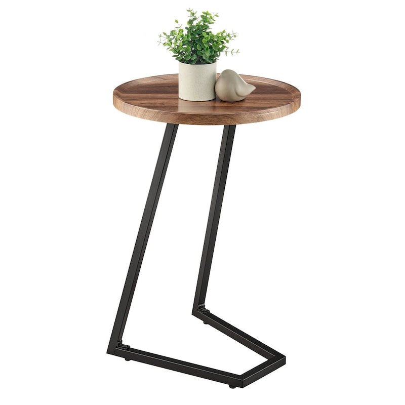 Table d'appoint en C pour canapé Addison, avec bord surélevé, marbre noir ou noyer brun