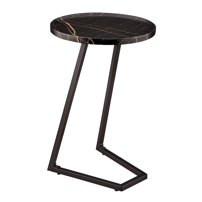 Table d'appoint en C pour canapé Addison, avec bord surélevé, marbre noir ou noyer brun
