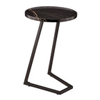 Table d'appoint en C pour canapé Addison, avec bord surélevé, marbre noir ou noyer brun