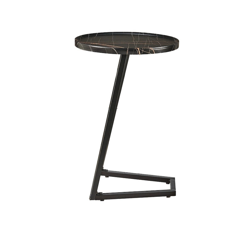 Table d'appoint en C pour canapé Addison, avec bord surélevé, marbre noir ou noyer brun