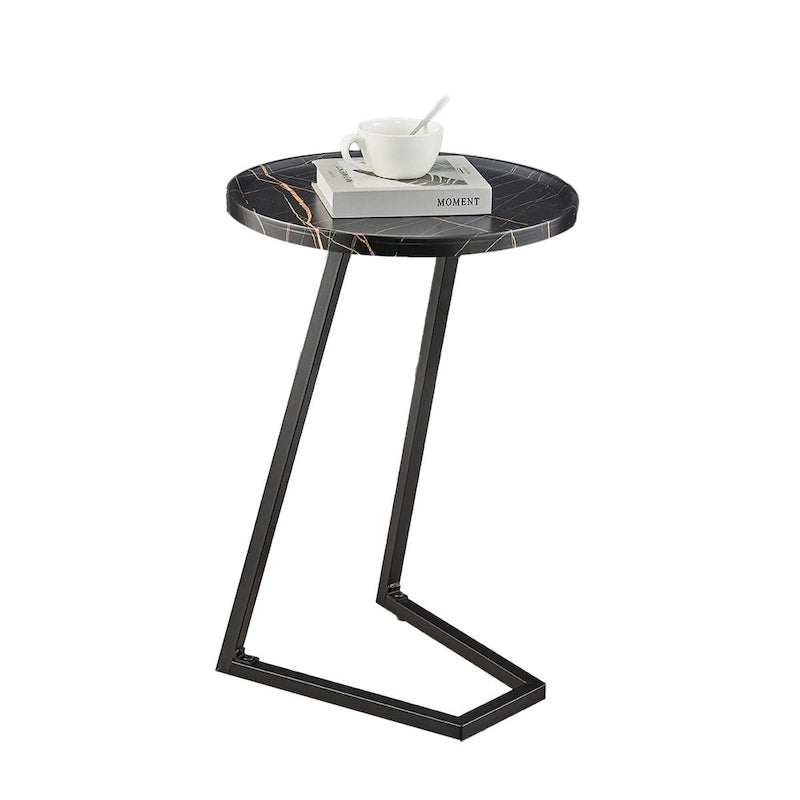 Table d'appoint en C pour canapé Addison, avec bord surélevé, marbre noir ou noyer brun